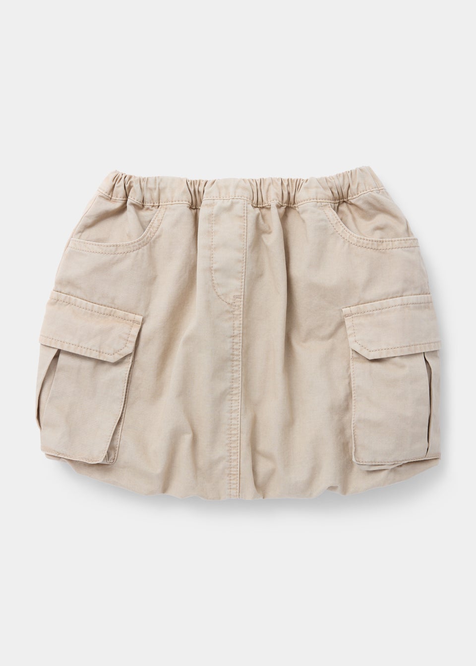Girls Tan Puff Ball Cargo Skirt (7-15yrs)