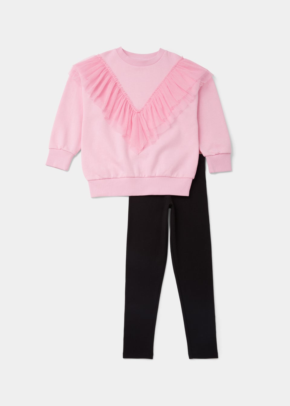 Girls Pink Organza Sweatshirt & Black Leggings Set (4-13yrs)