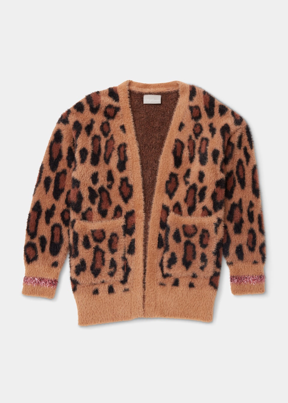 Girls Brown Leopard Print Fluffy Cardigan (4-13yrs)