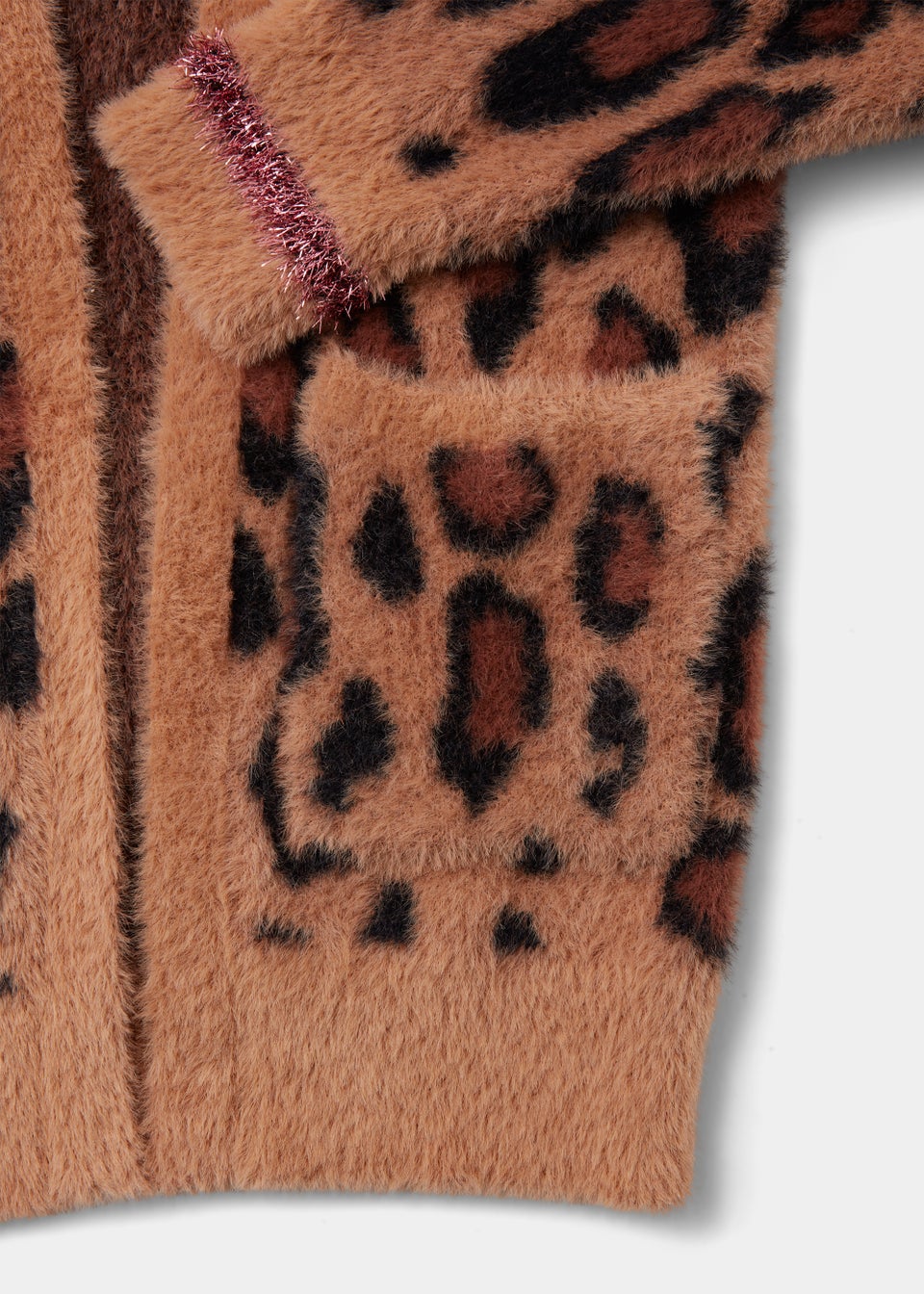 Girls Brown Leopard Print Fluffy Cardigan (4-13yrs)