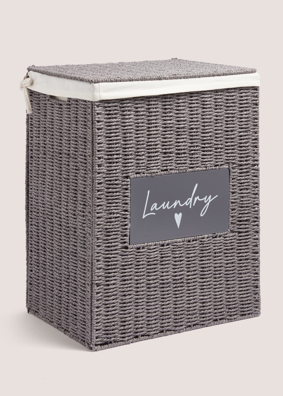Grey Heart Laundry Basket (51cm x 40cm x 30cm)