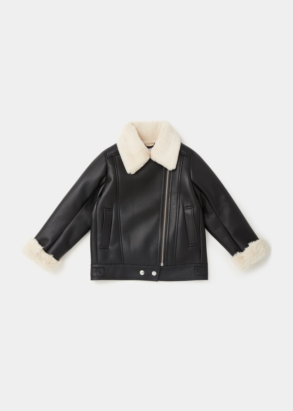 Girls Black PU Aviator Jacket (4-13yrs)