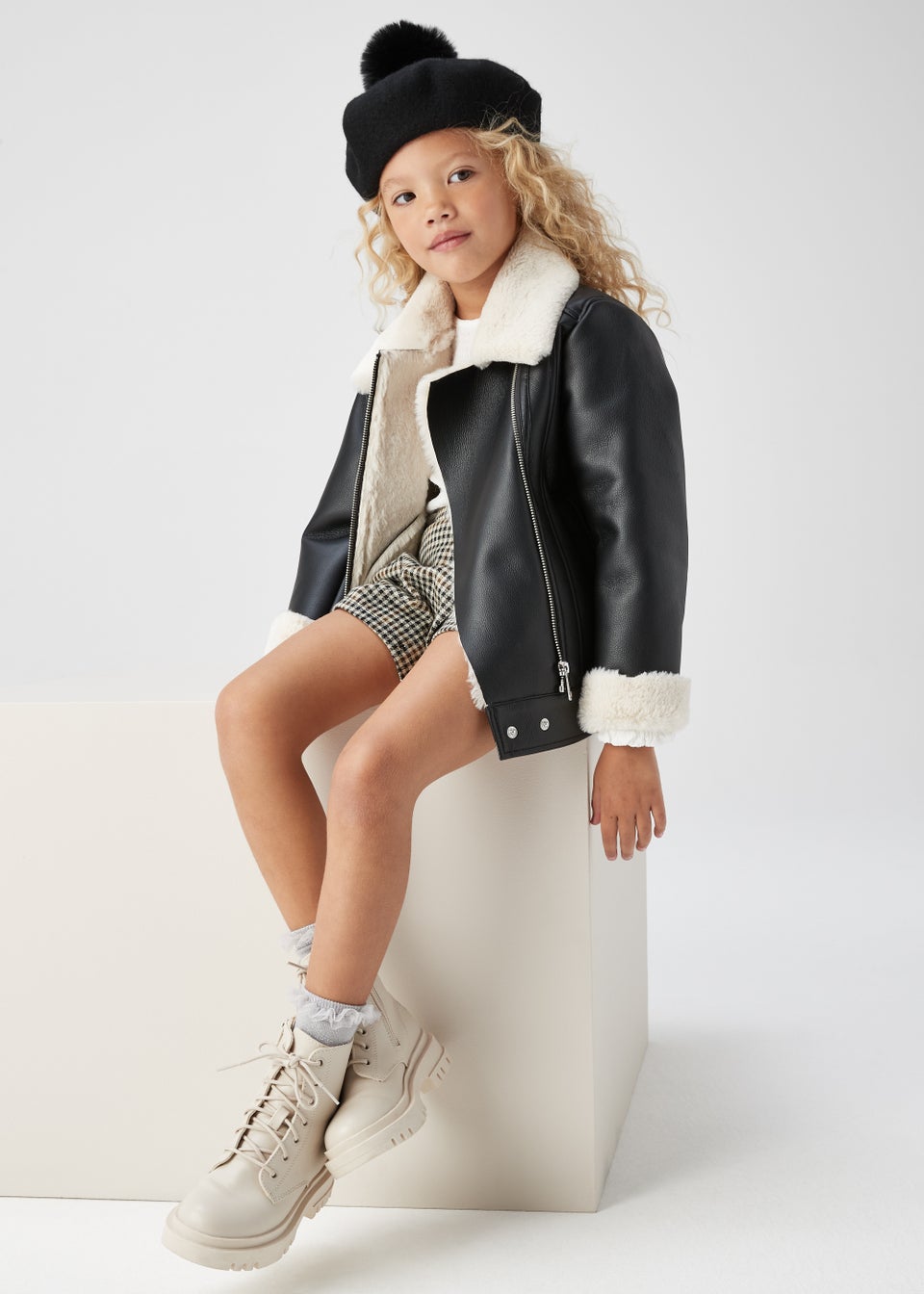 Girls Black PU Aviator Jacket 4 13yrs Matalan