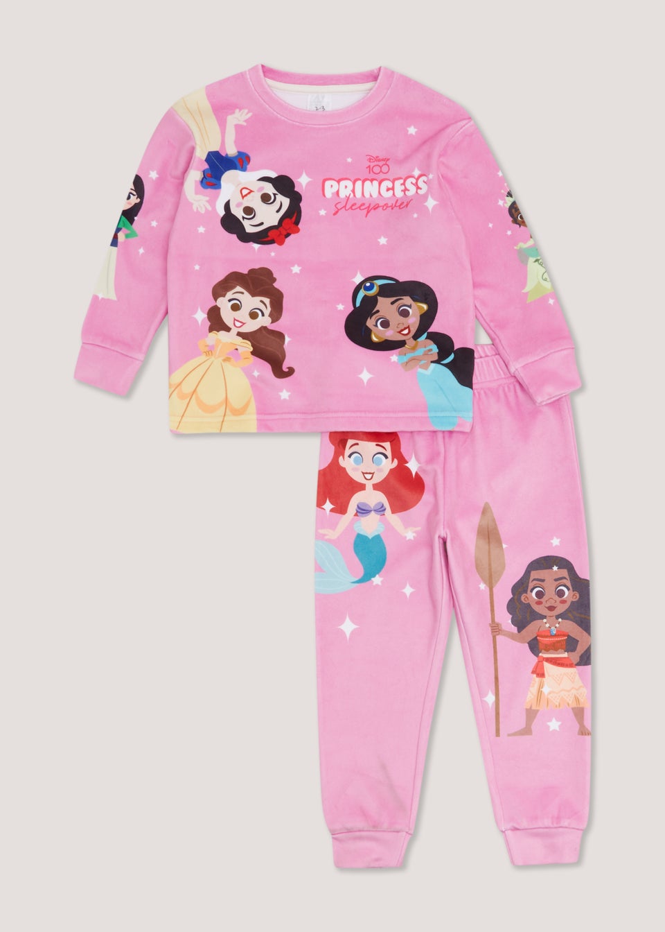 Kids Pink Disney Princess Print Velour Pyjama Set (9mths-7yrs)