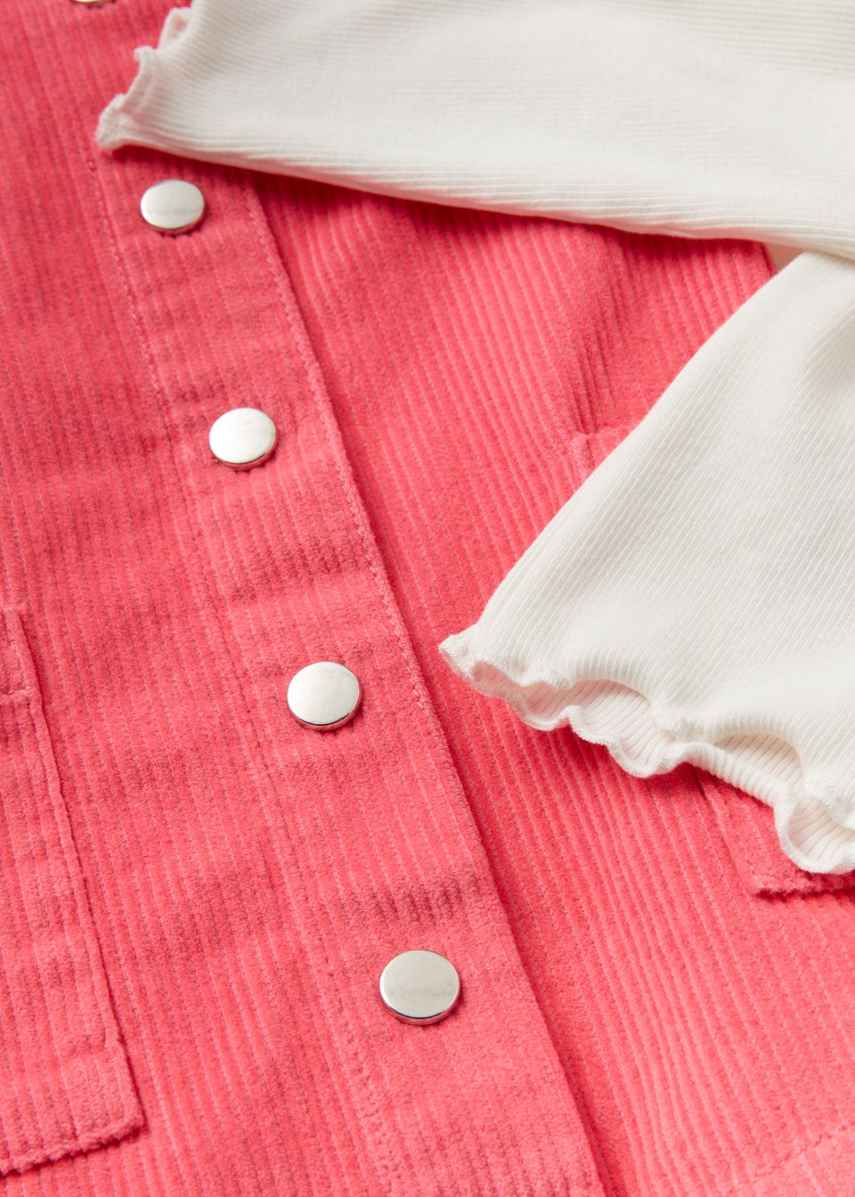 Girls White Ribbed Long Sleeve T-Shirt & Pink Pinafore Set (9mths-6yrs)