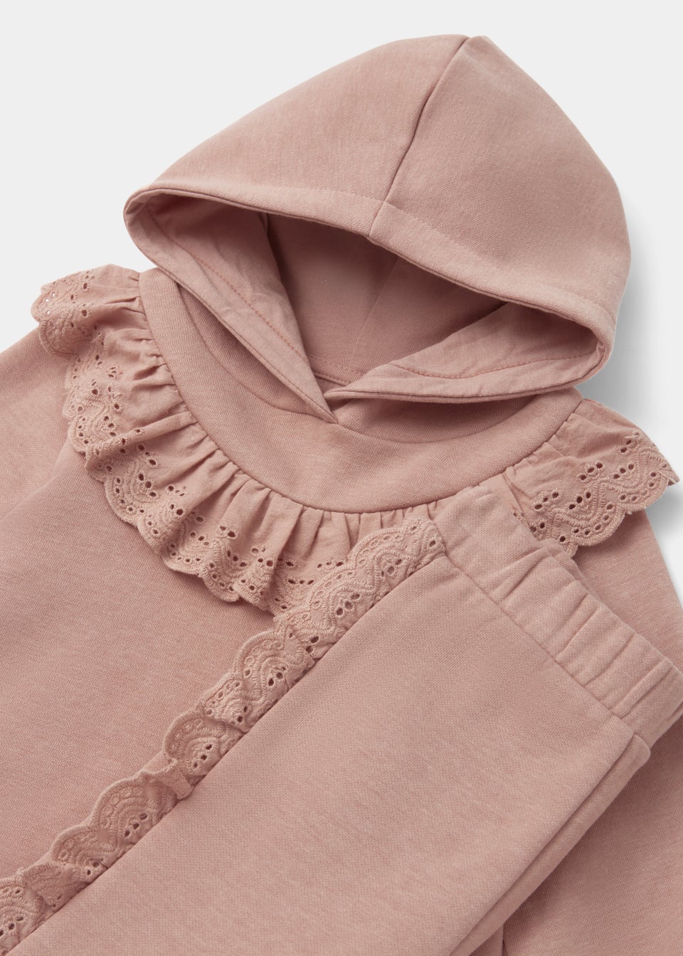 Girls Pink Broderie Frill Hoodie & Joggers Set (9mths-6yrs)