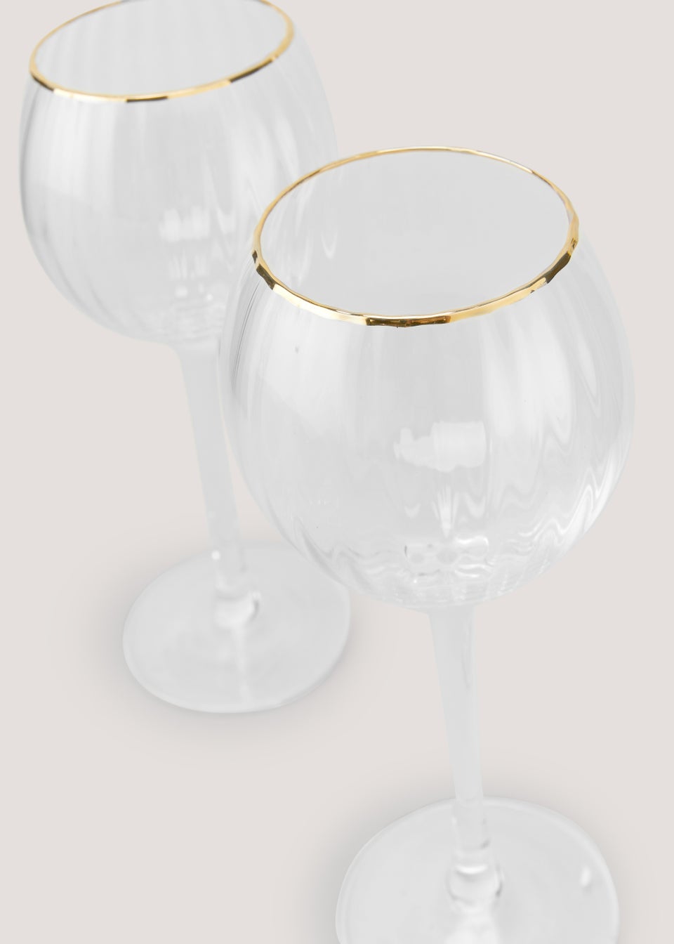 2 Pack Ribbed Gold Rim Wine Glasses (19cm x 7.5cm)