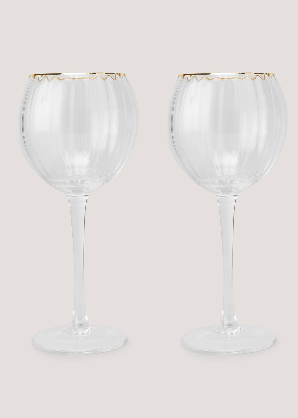 2 Pack Ribbed Gold Rim Wine Glasses (19cm x 7.5cm)