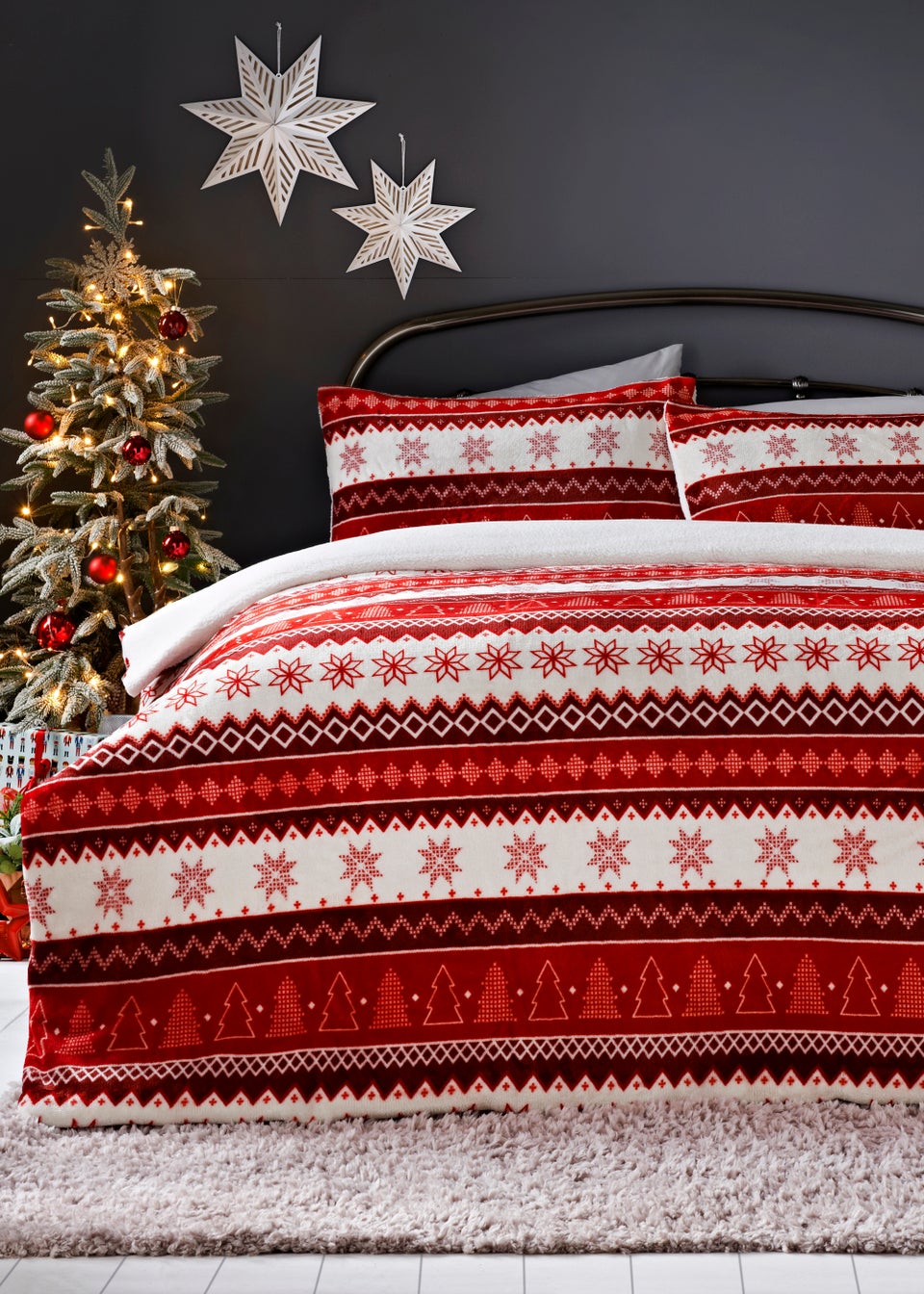 Red Fair Isle Print Fleece Duvet Cover