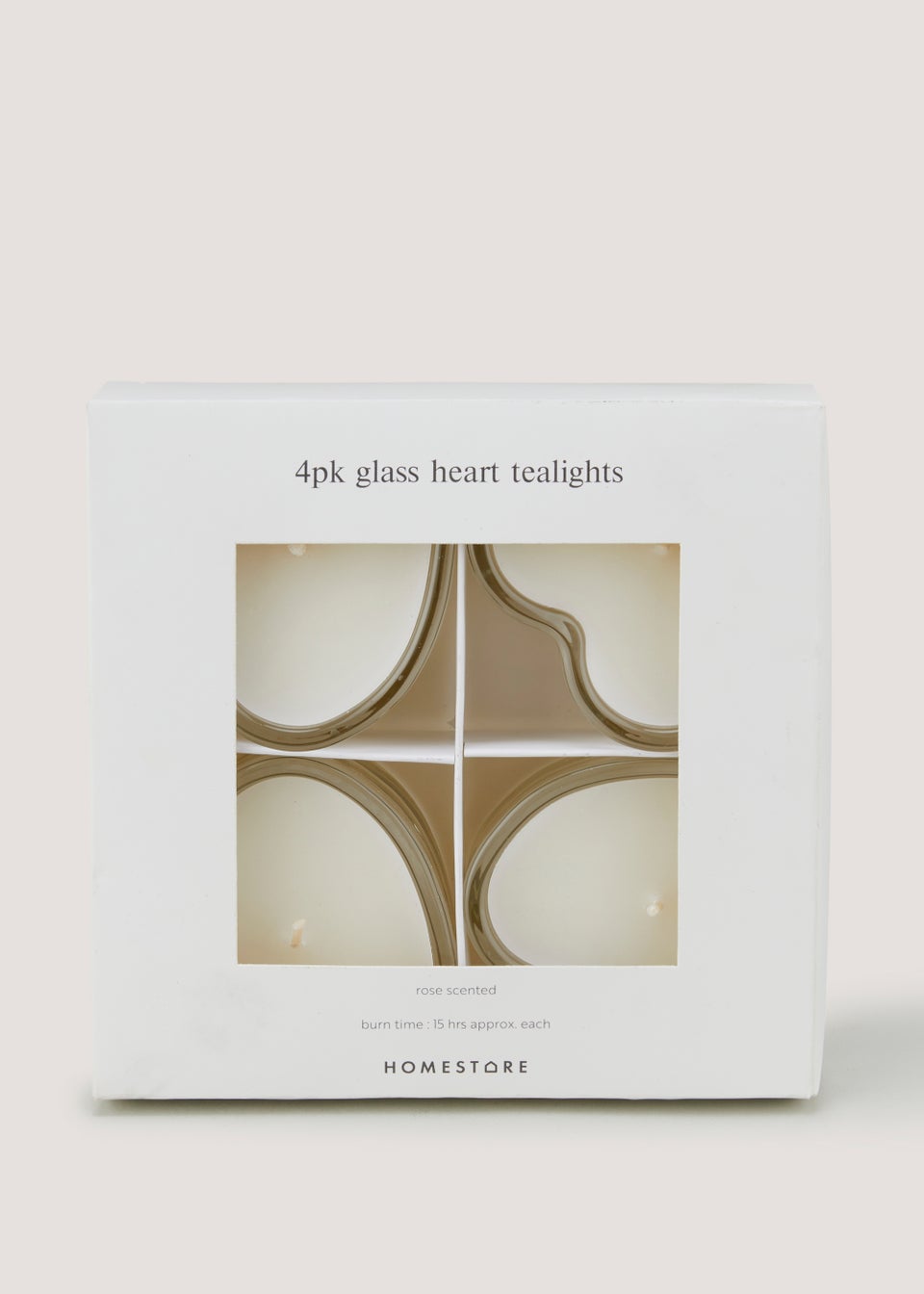 4 Pack Glass Heart Tealights (8cm x 7.5cm x 4cm)