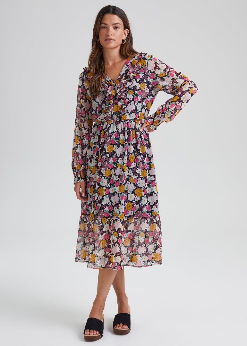JDY Lilly Multicoloured Long Sleeve Midi Dress