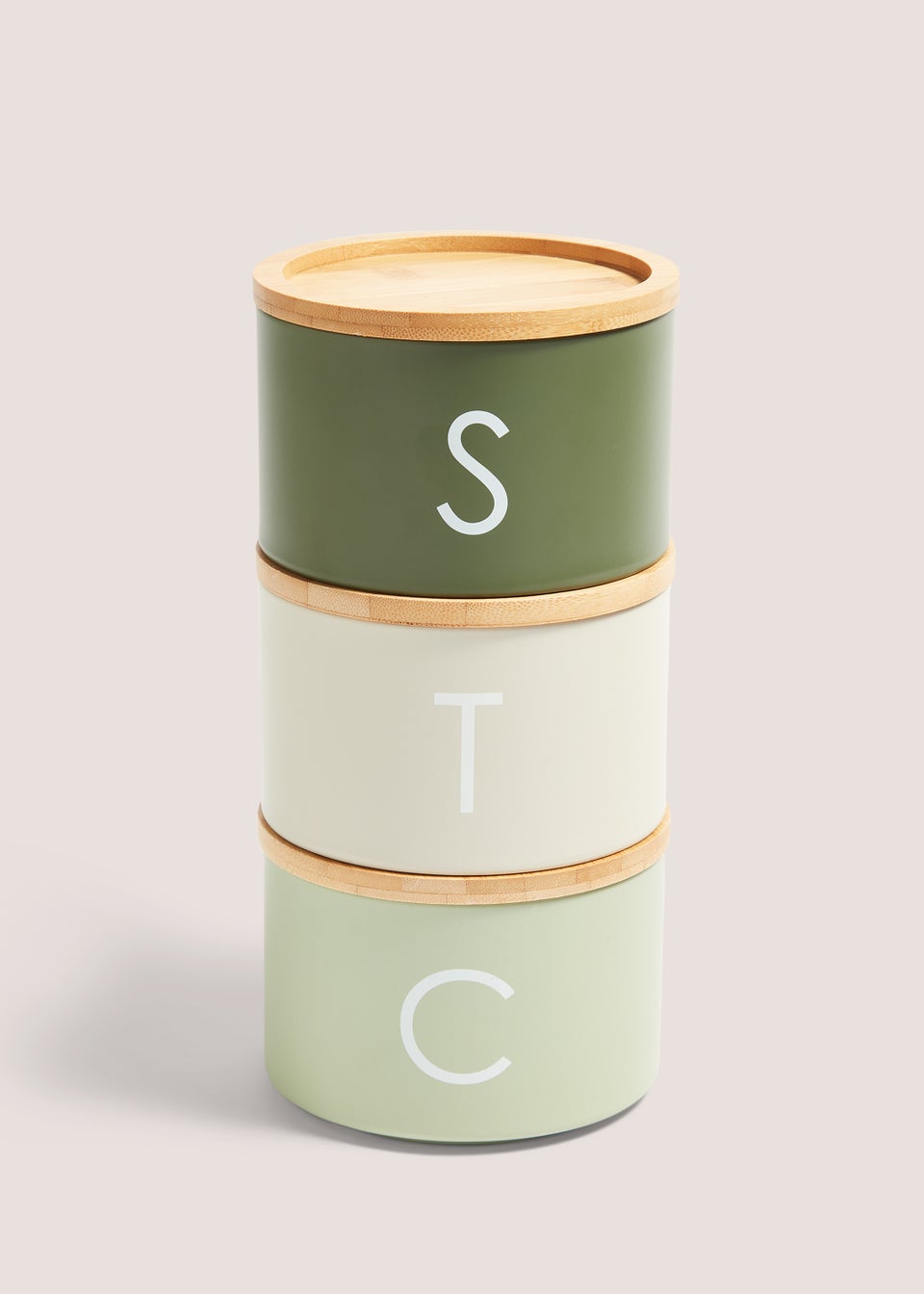 Green Metal Tea Coffee & Sugar Stackable Canisters (27cm x 13.5cm)
