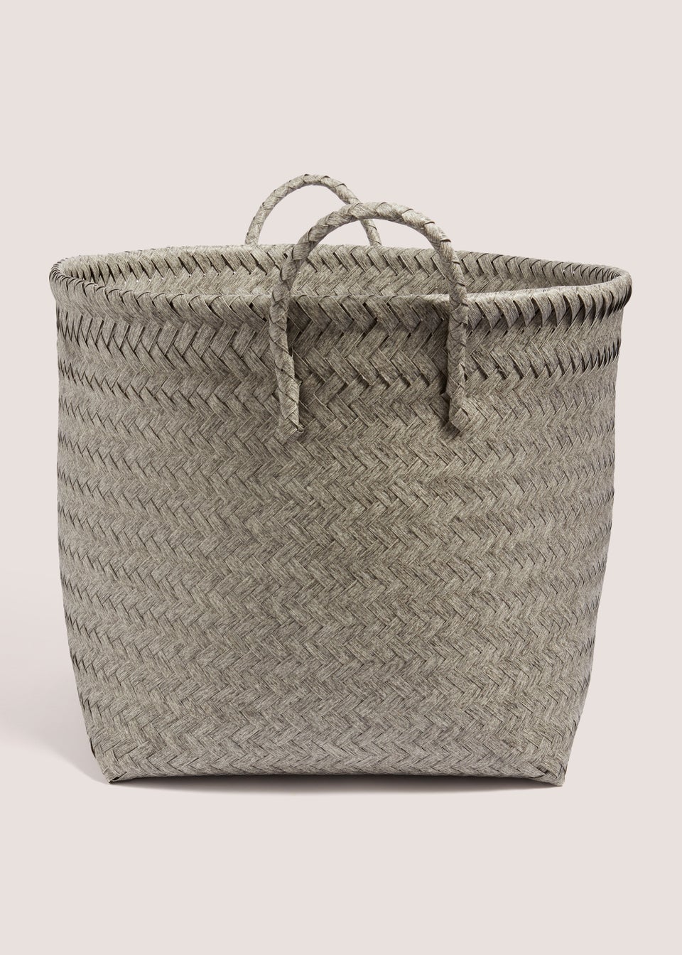 Grey Woven Plastic Round Basket (34cm x 40cm x 40cm)