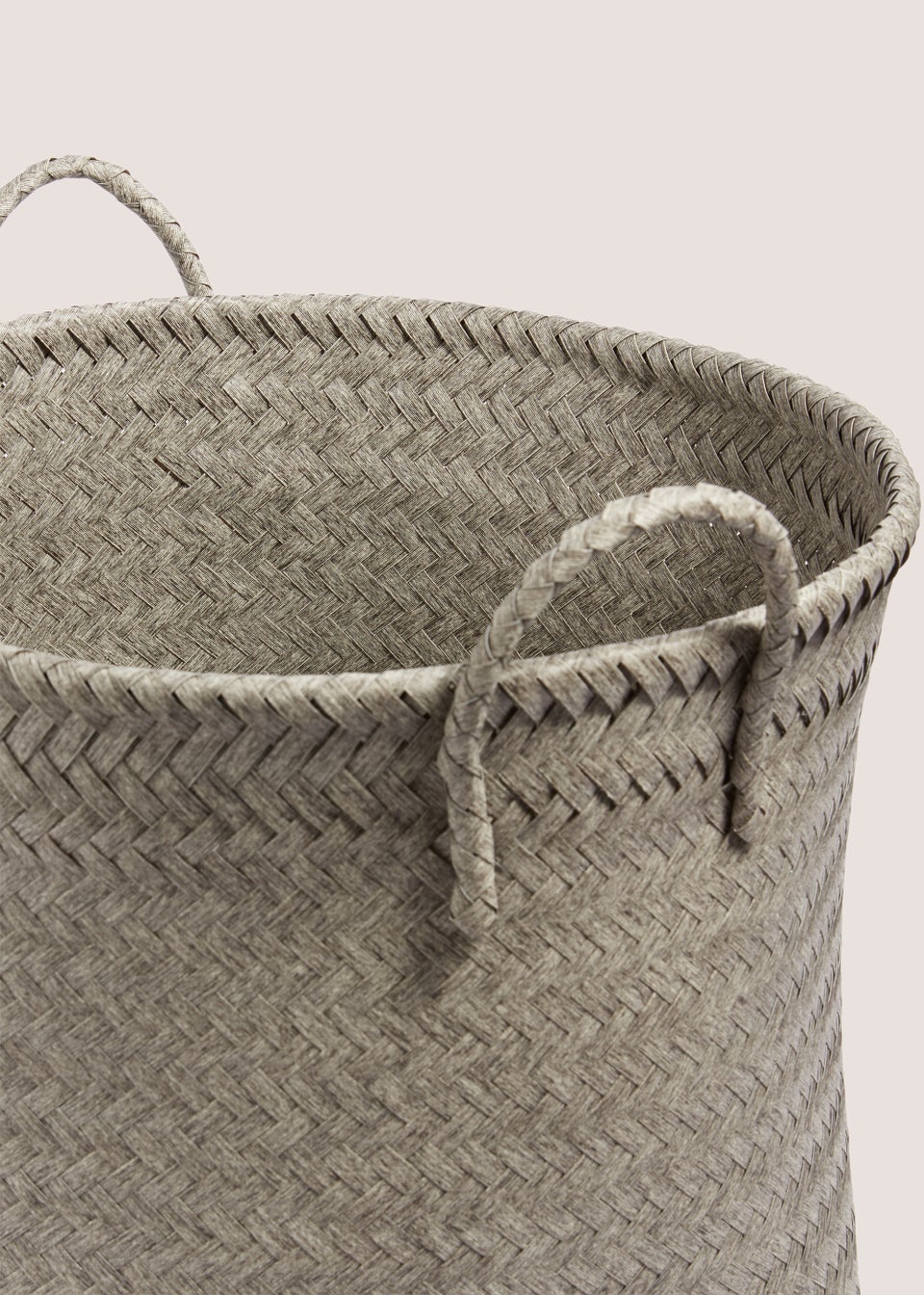 Grey Woven Plastic Round Basket (34cm x 40cm x 40cm)