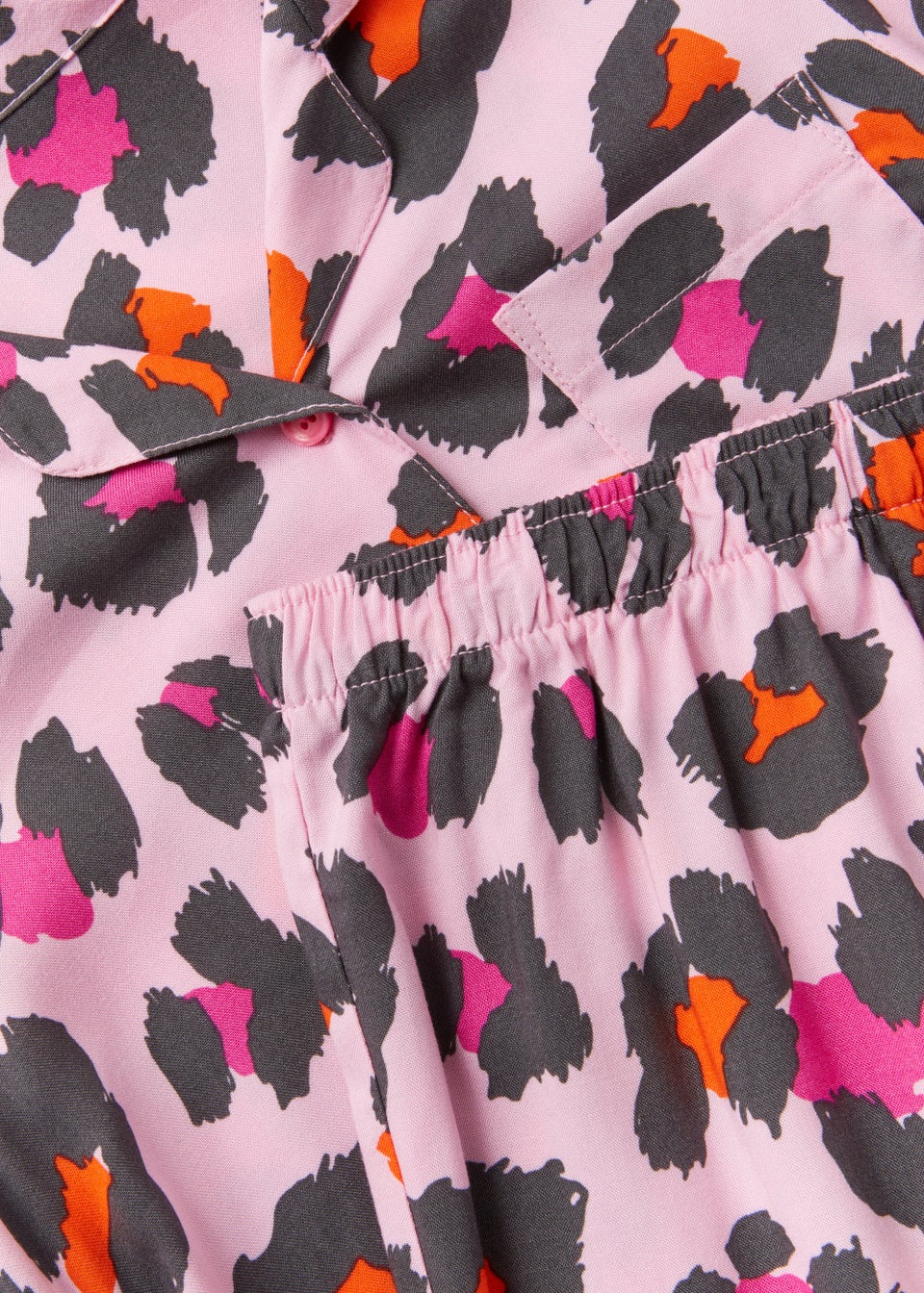 Girls Pink Leopard Print Woven Button Up Pyjama Set (4-13yrs)