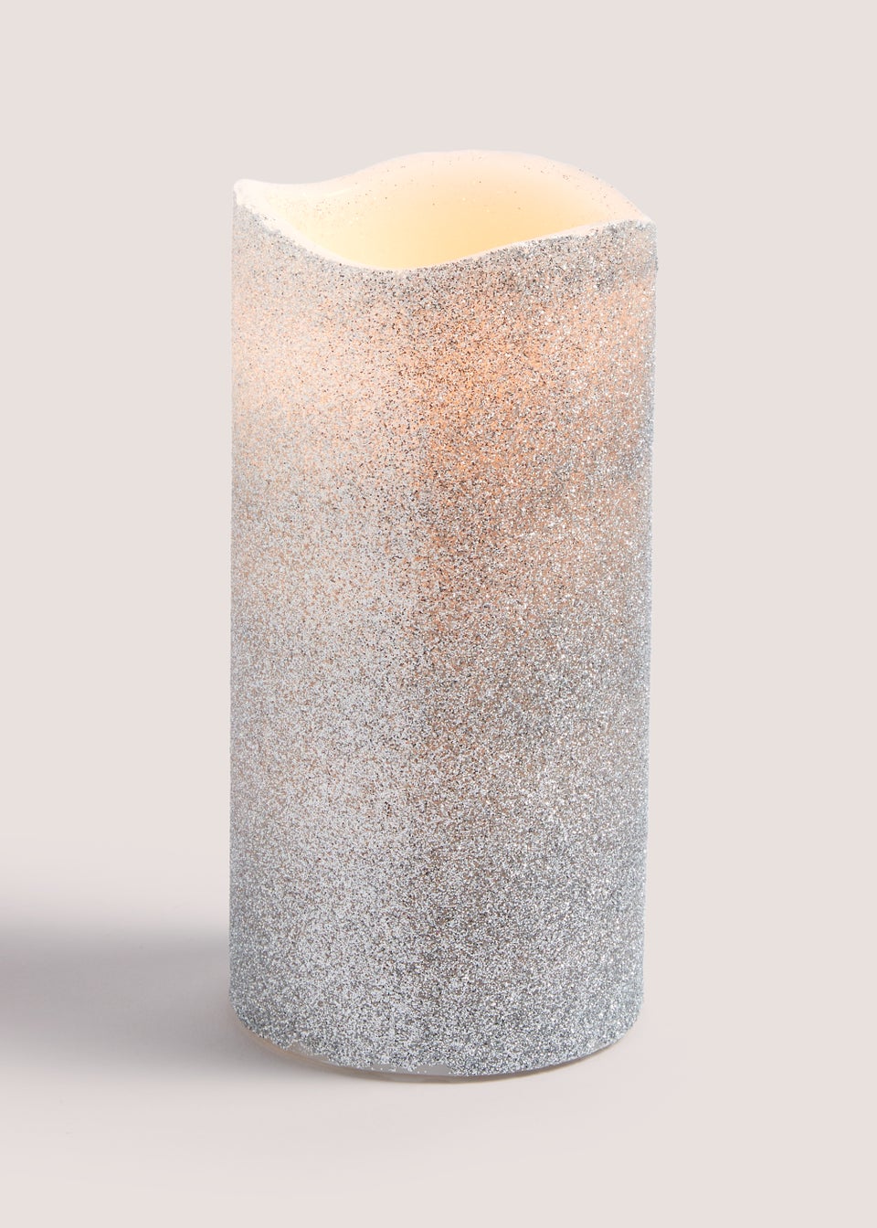 Small Silver Glitter LED Candle (15cm x 7.5cm)