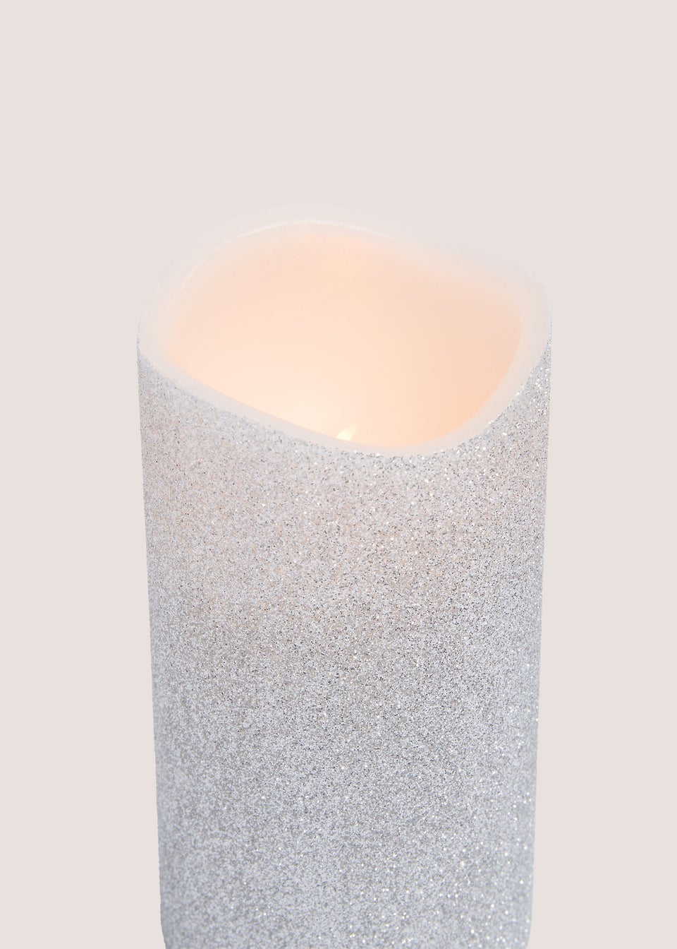 Small Silver Glitter LED Candle (15cm x 7.5cm)