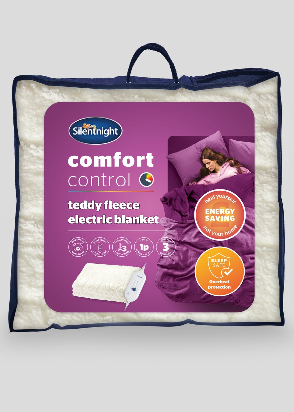 Silentnight White Comfort Control Teddy Fleece Electric Blanket