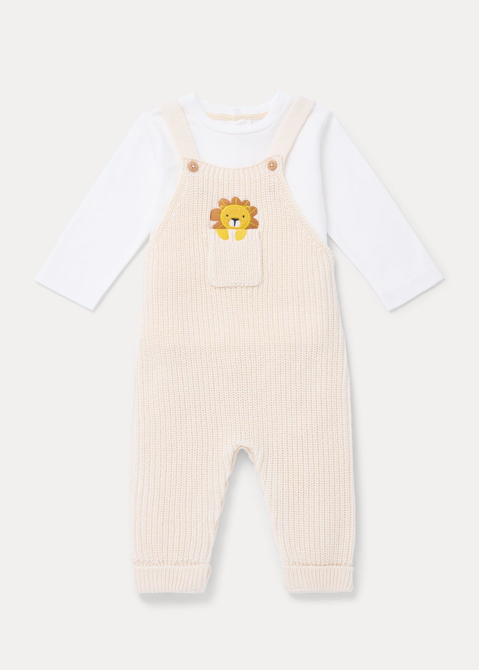 Baby Cream Lion Knitted Dungarees & T-Shirt Set (Newborn-23mths)