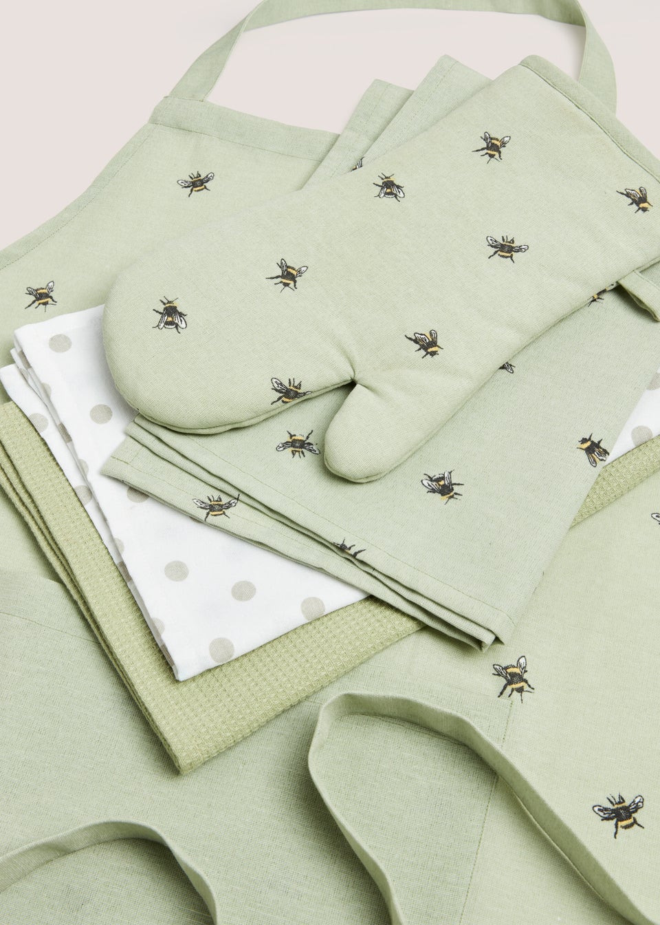 Green Bee Oven Gloves Apron & Tea Towel Set