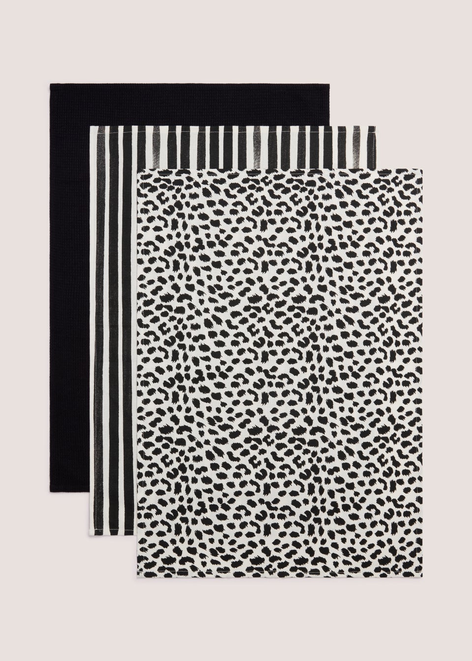 3 Pack Monochrome Print Tea Towels (65cm x 45.5cm)