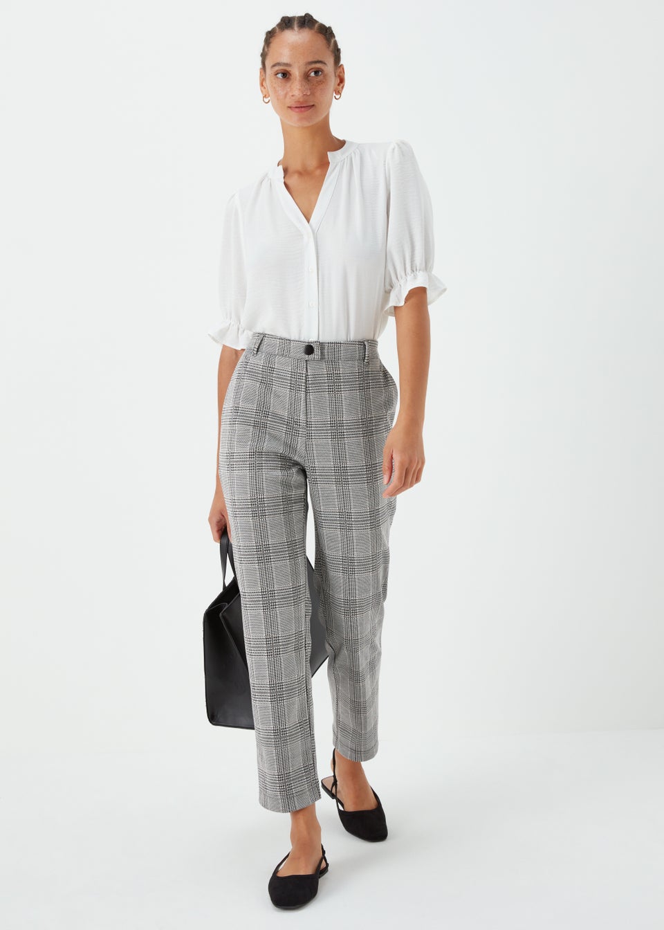 Grey Check Elasticated Trousers