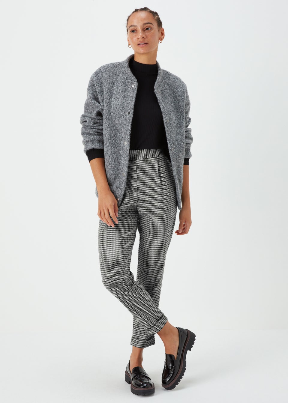 Grey Zig Zag Pull On Trousers