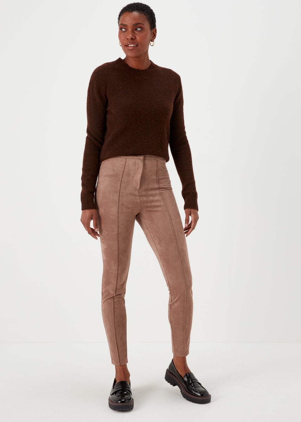 Brown Faux Suede Skinny Trousers