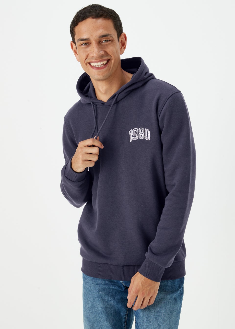 Navy 1980 Embroidered Pull-On Hoodie