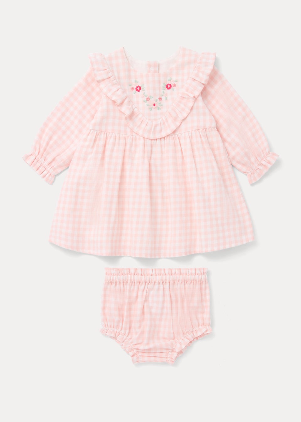 Baby Pink Check Woven Dress Knickers Set Newborn 18mths