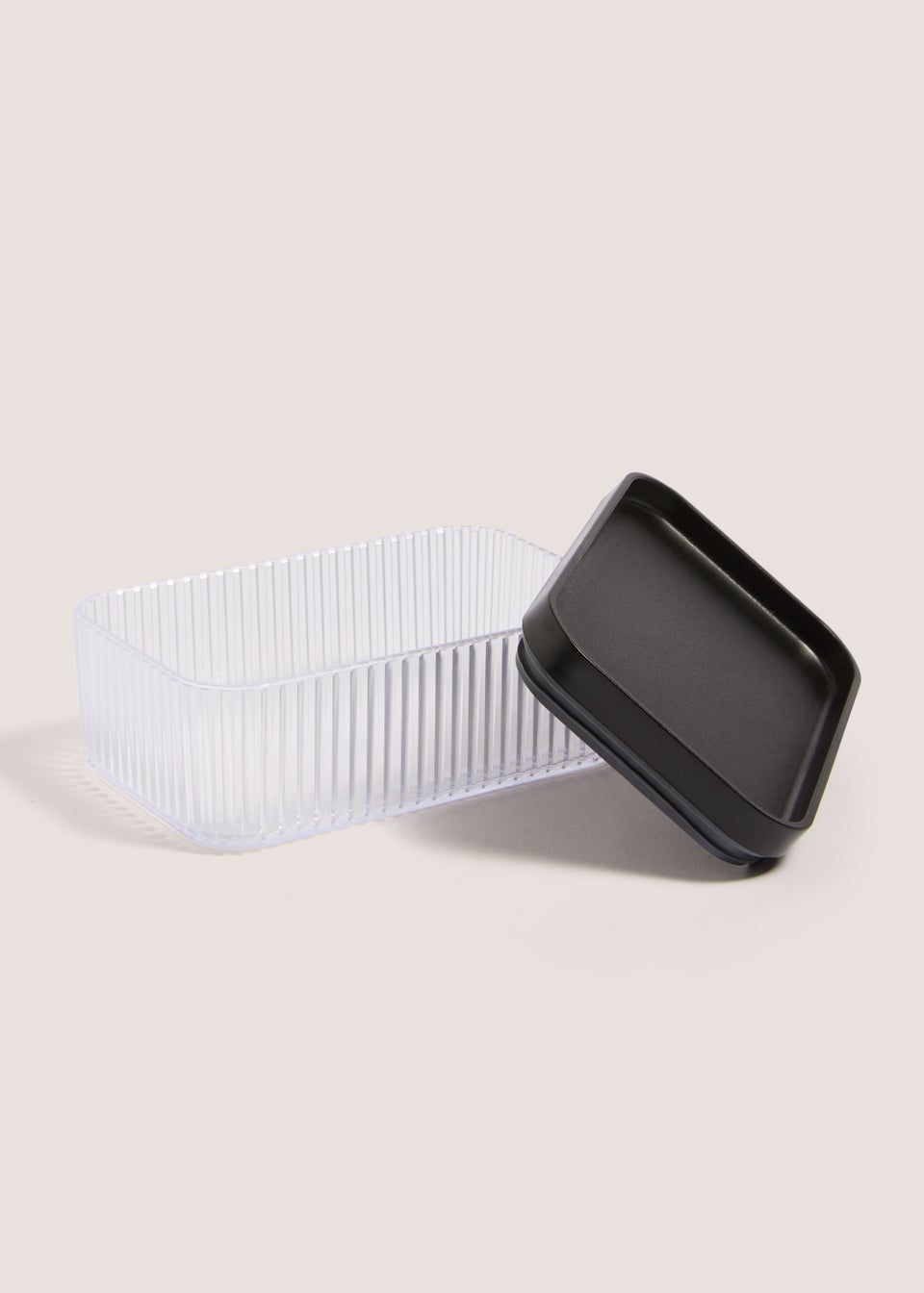 Clear Ribbed Food Storage with Black Lid (6cm x 14cm)