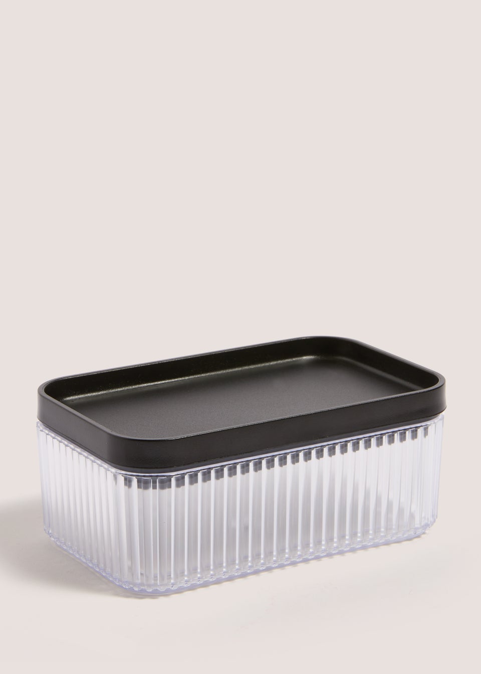 Clear Ribbed Food Storage with Black Lid (6cm x 14cm) - Matalan