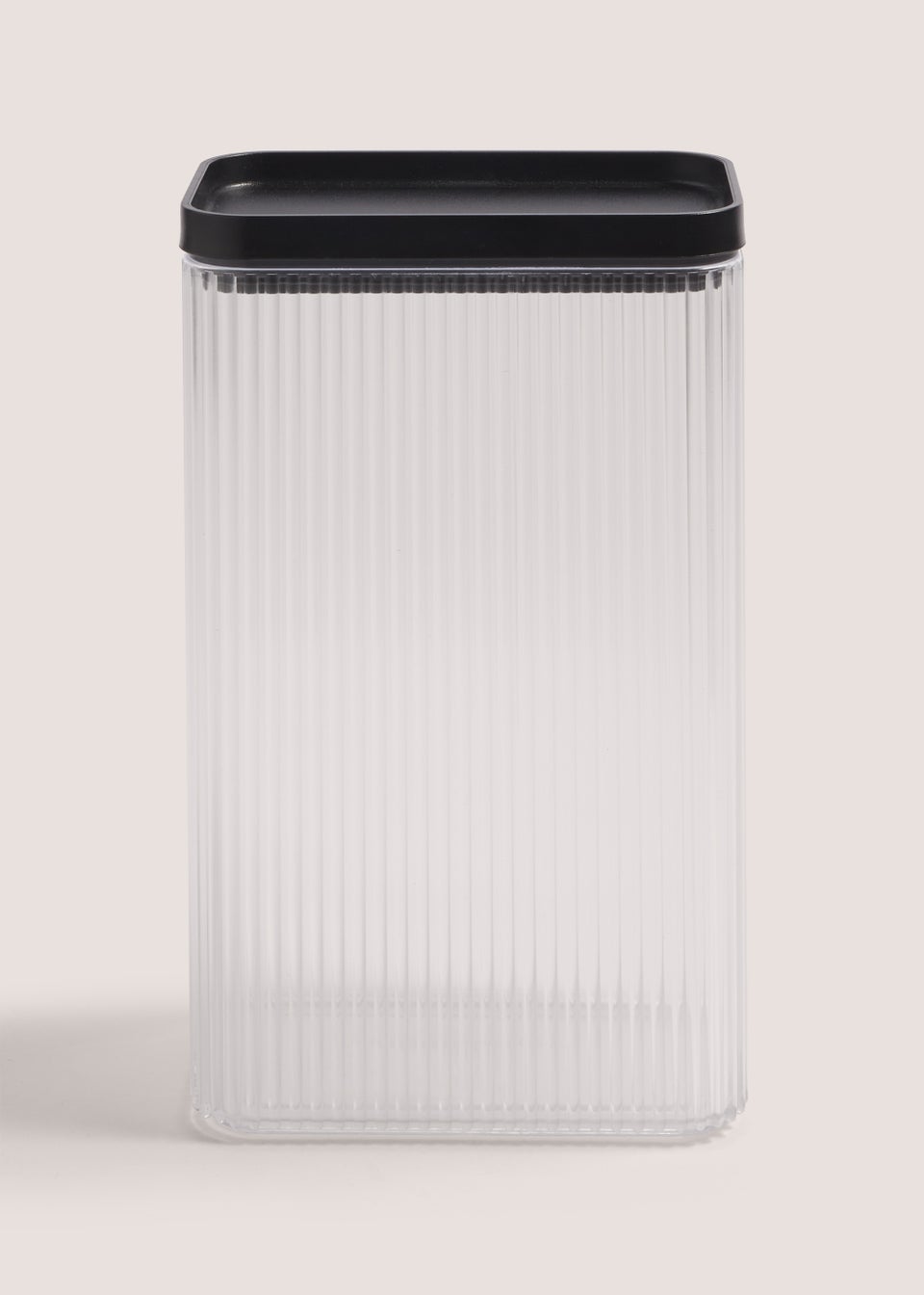 Clear Ribbed Plastic Food Storage with Black Lid (22cm x 14cm)