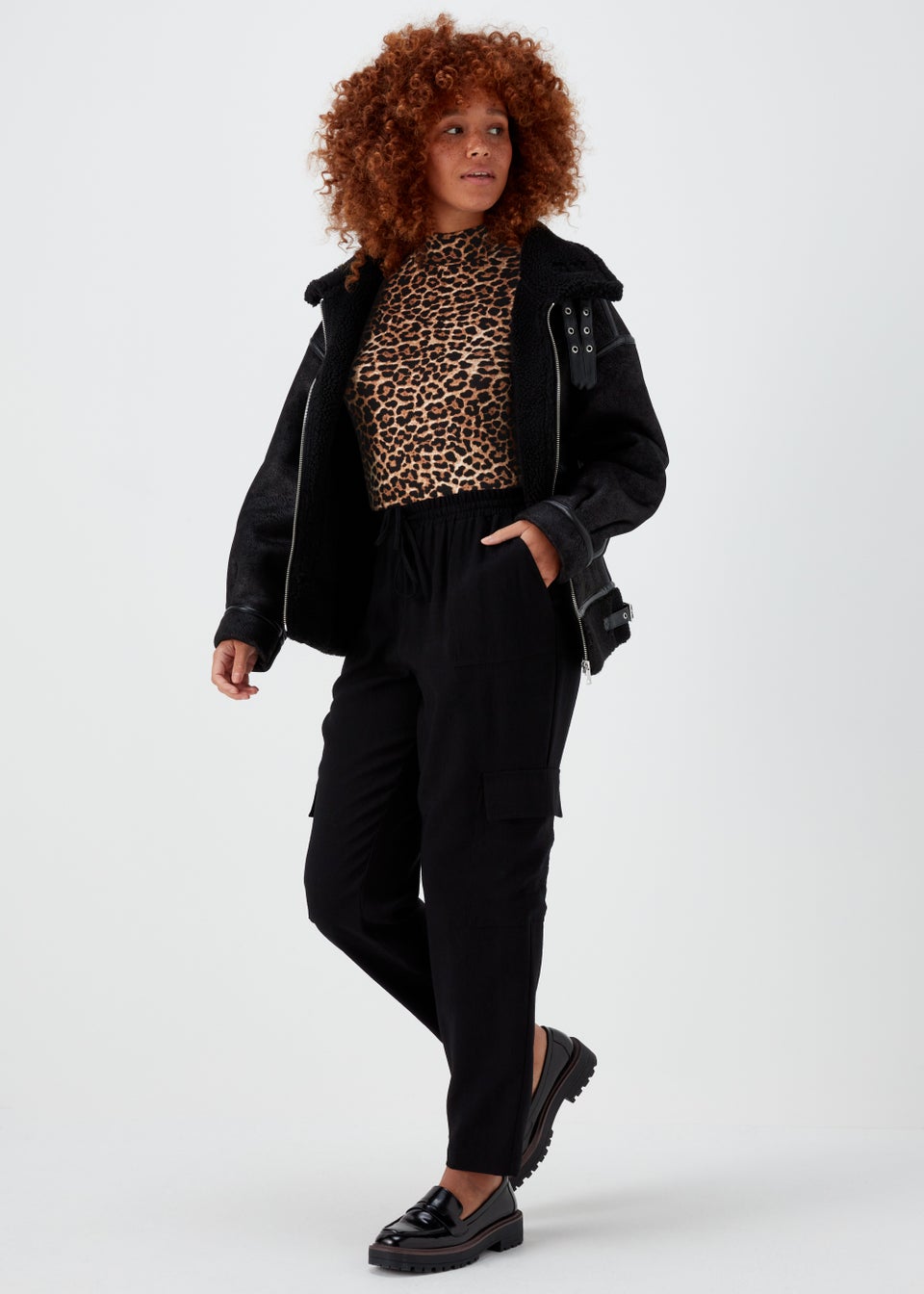 Brown Animal Print High Neck Long Sleeve Top
