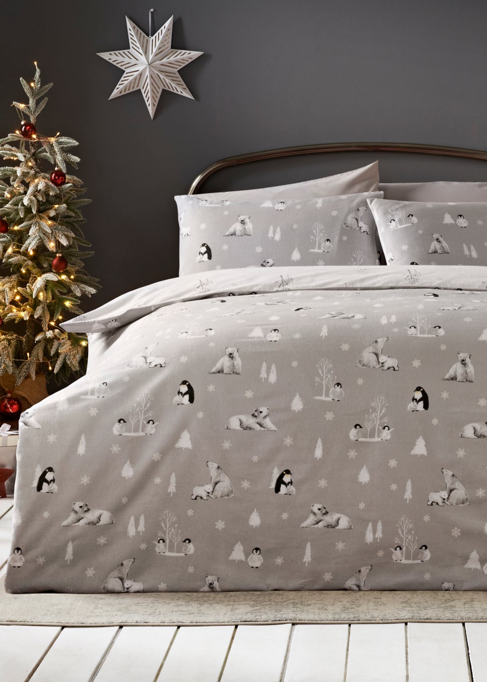 Grey Arctic Animal Brushed Cotton Duvet Cover