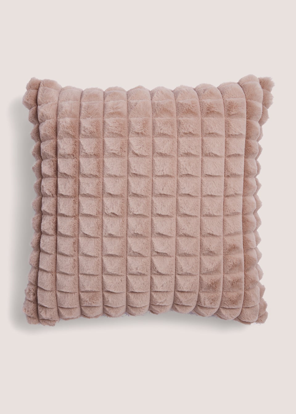 Beige Grid Faux Fur Cushion (43cm x 43cm)