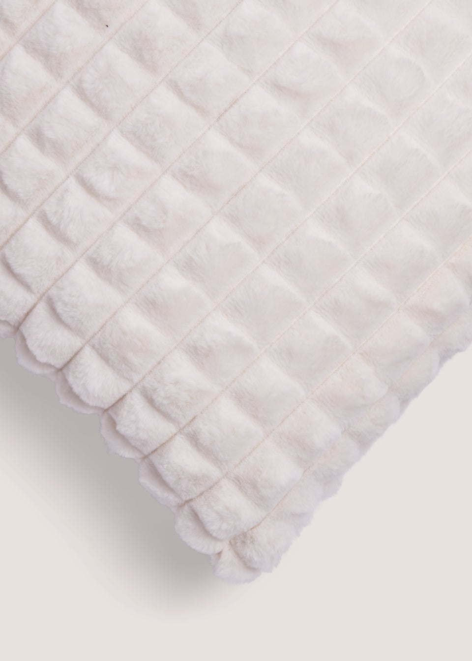 White Grid Faux Fur Cushion (43cm x 43cm)