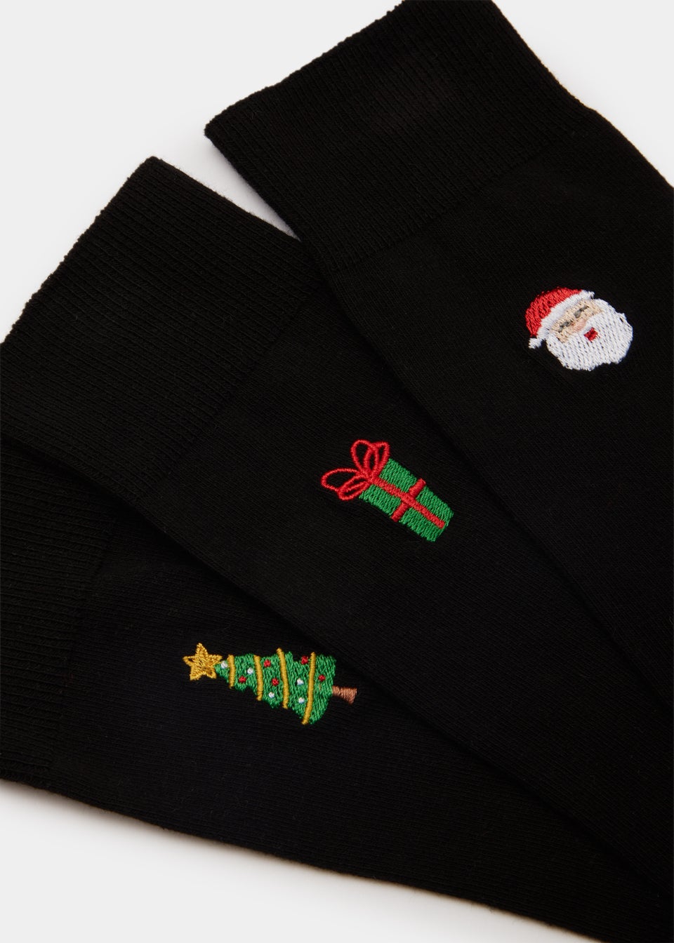 3 Pack Black Christmas Embroidered Socks