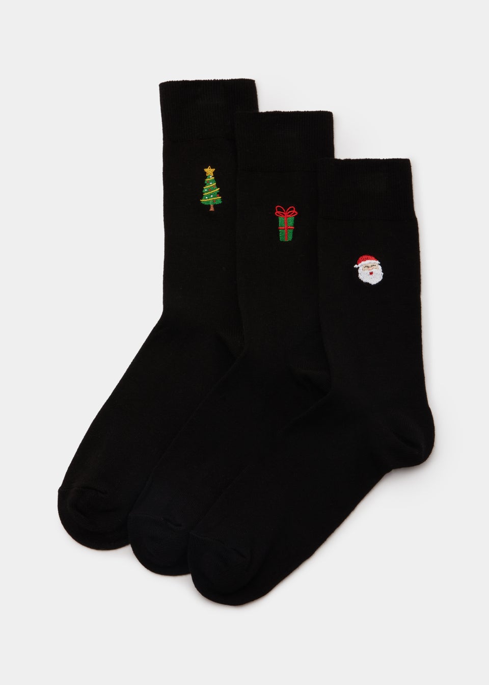 3 Pack Black Christmas Embroidered Socks