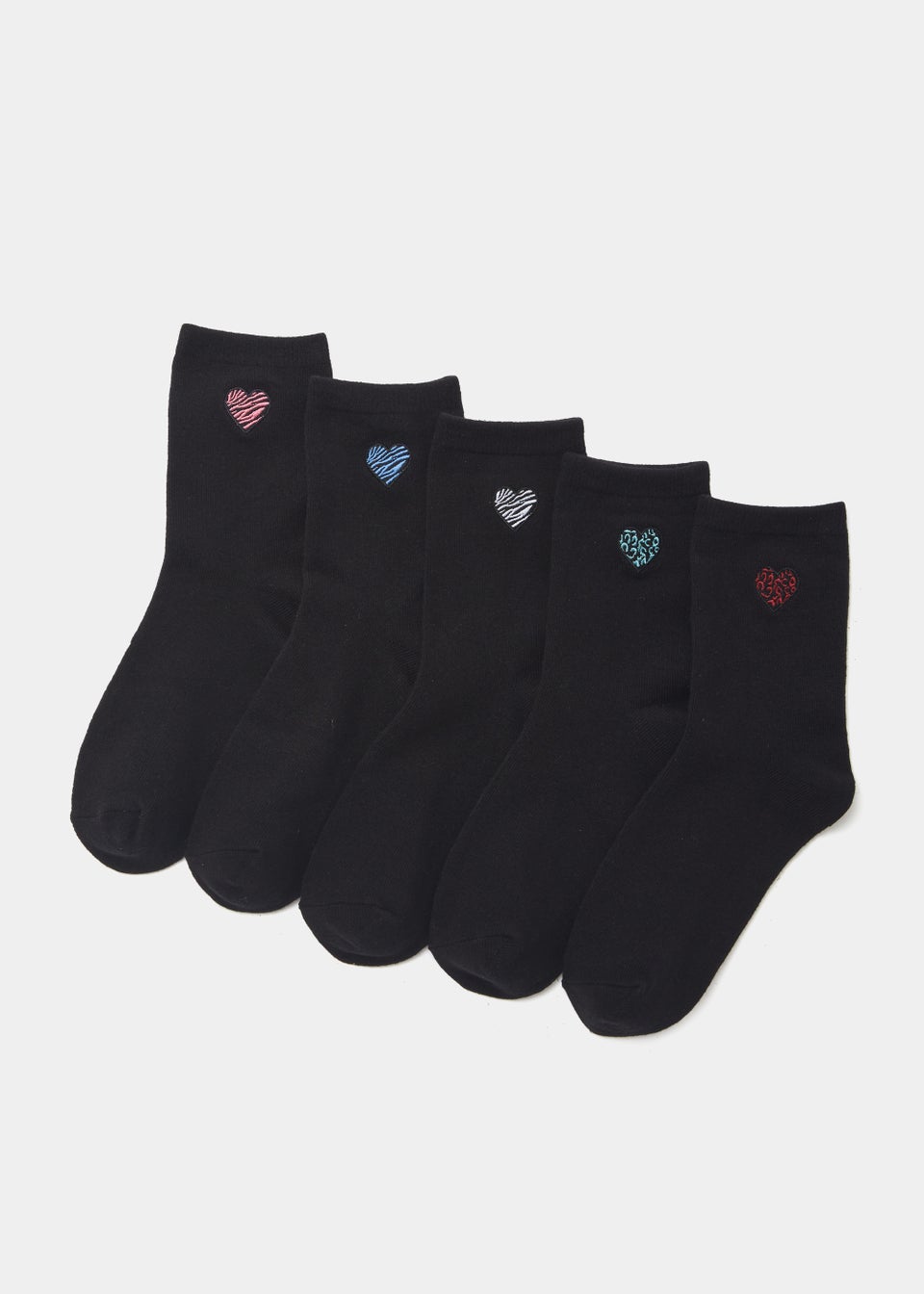 5 Pack Black Embroidered Heart Socks Matalan