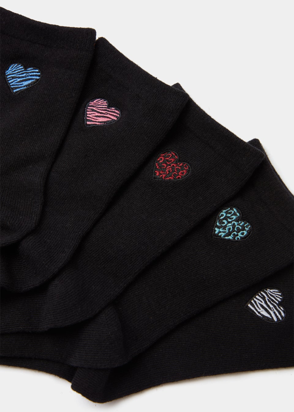 5 Pack Black Embroidered Heart Socks