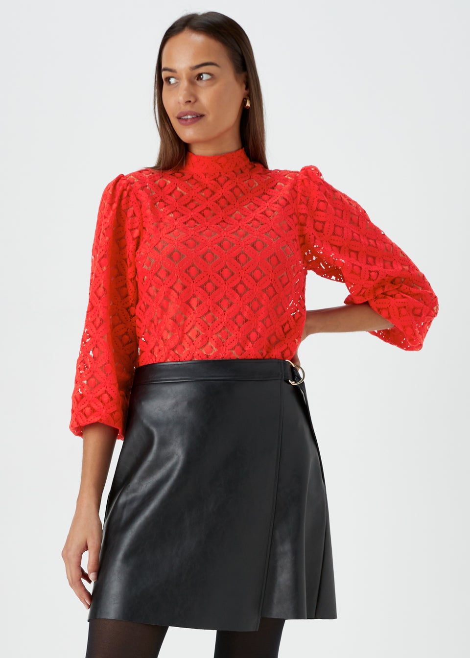 Et Vous Red Lace High Neck Top