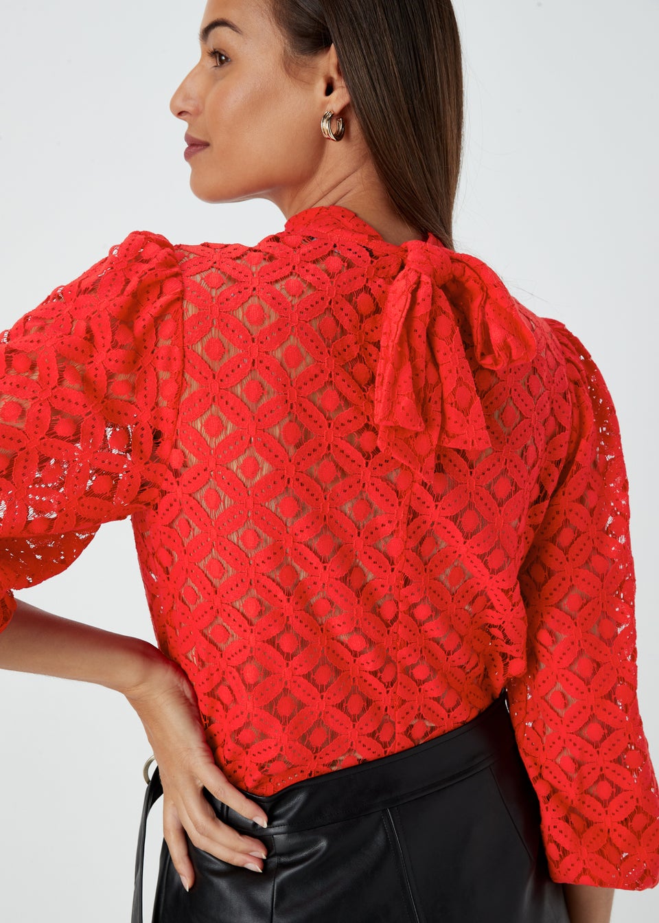 Et Vous Red Lace High Neck Top