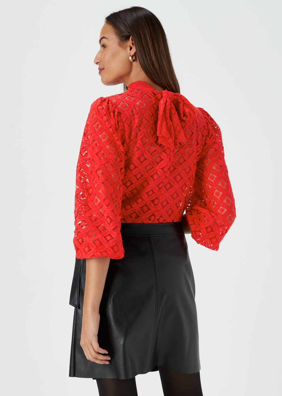 Et Vous Red Lace High Neck Top