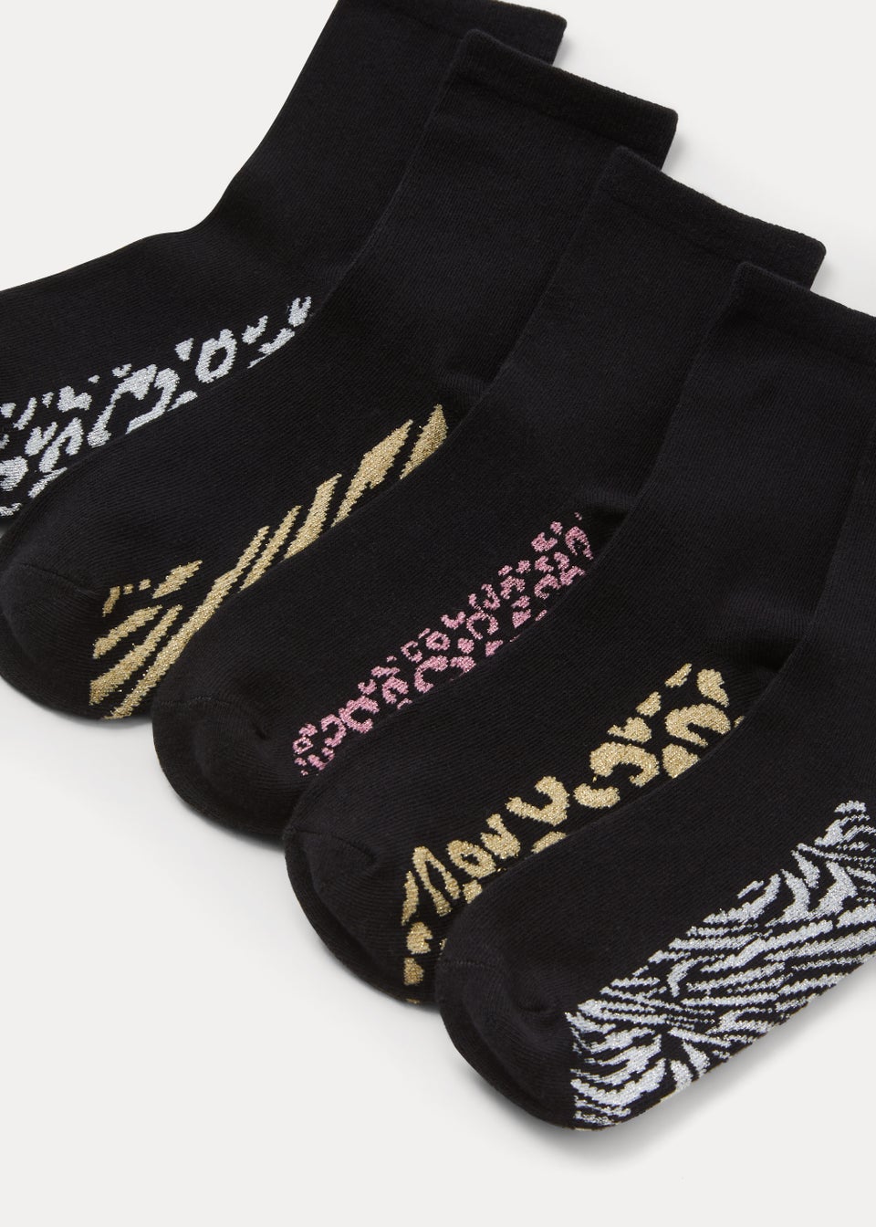 5 Pack Multicoloured Animal Print Footbed Socks - Matalan