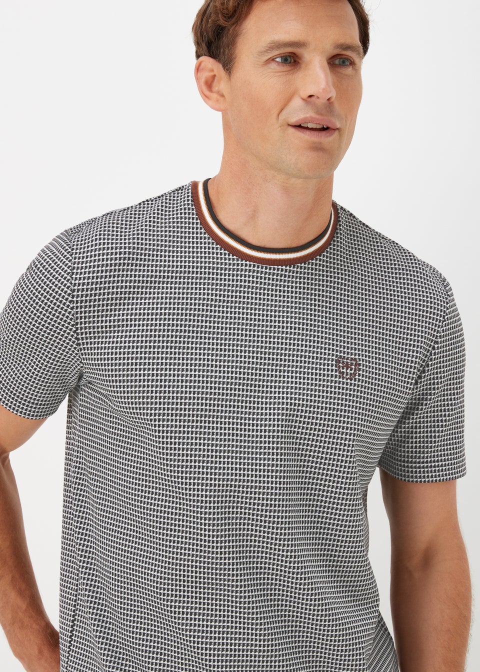 Black & White Jacquard Gingham Print Smart T-Shirt