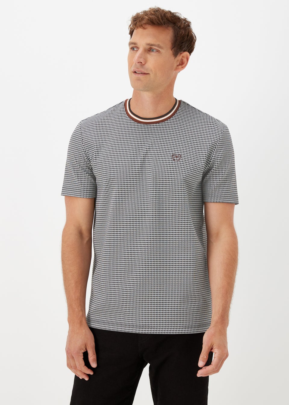Black & White Jacquard Gingham Print Smart T-Shirt
