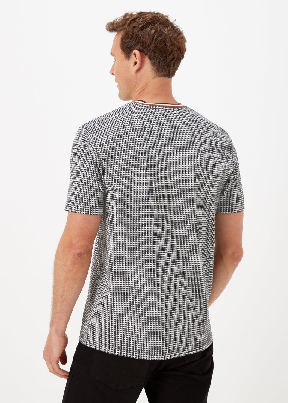 Black & White Jacquard Gingham Print Smart T-Shirt
