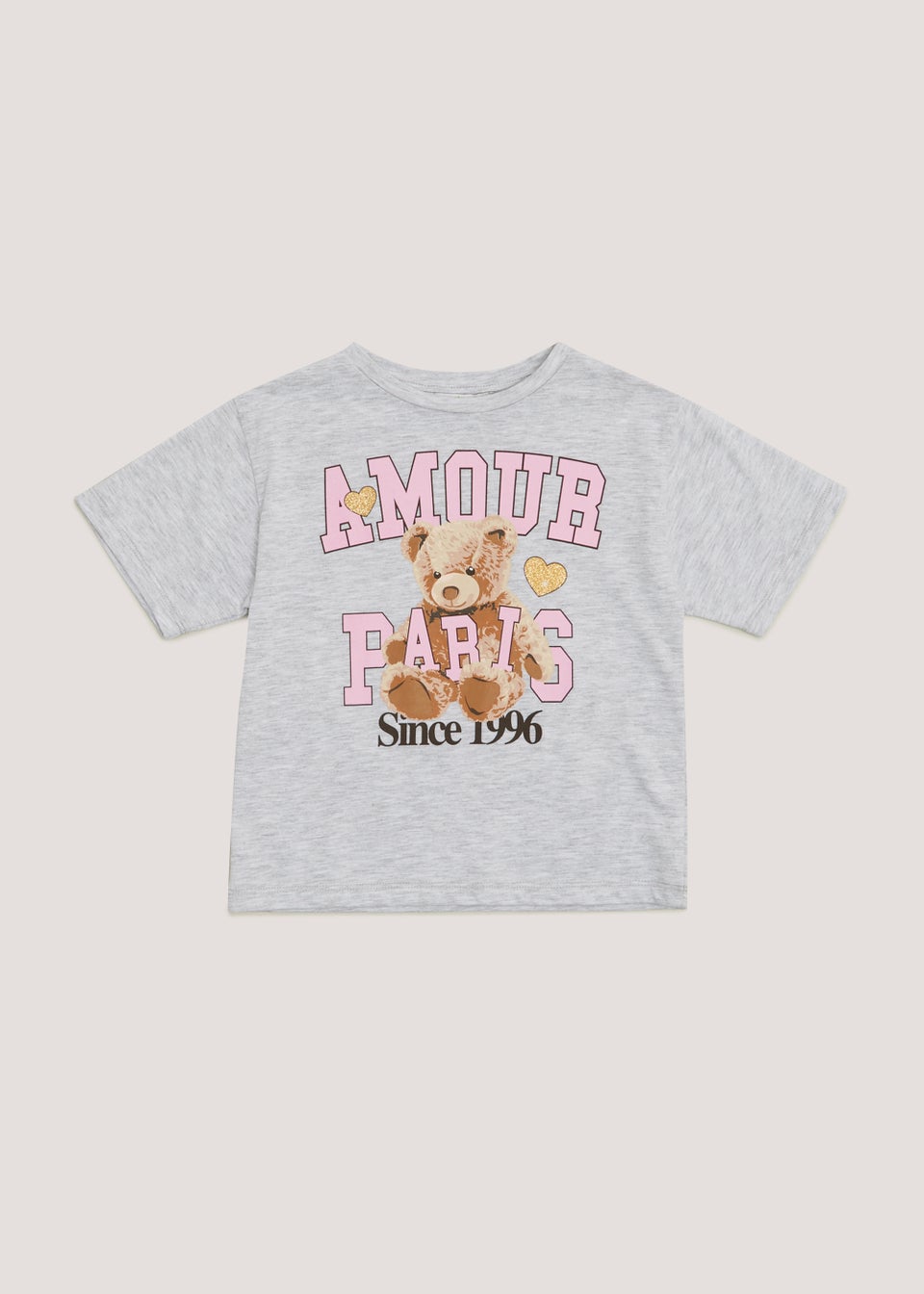 Girls Grey Teddy Print T-Shirt (4-13yrs)