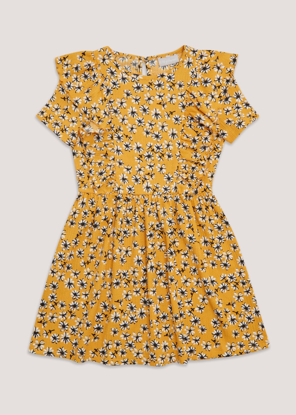 Girls Ochre Floral Crinkle Dress 4 13yrs